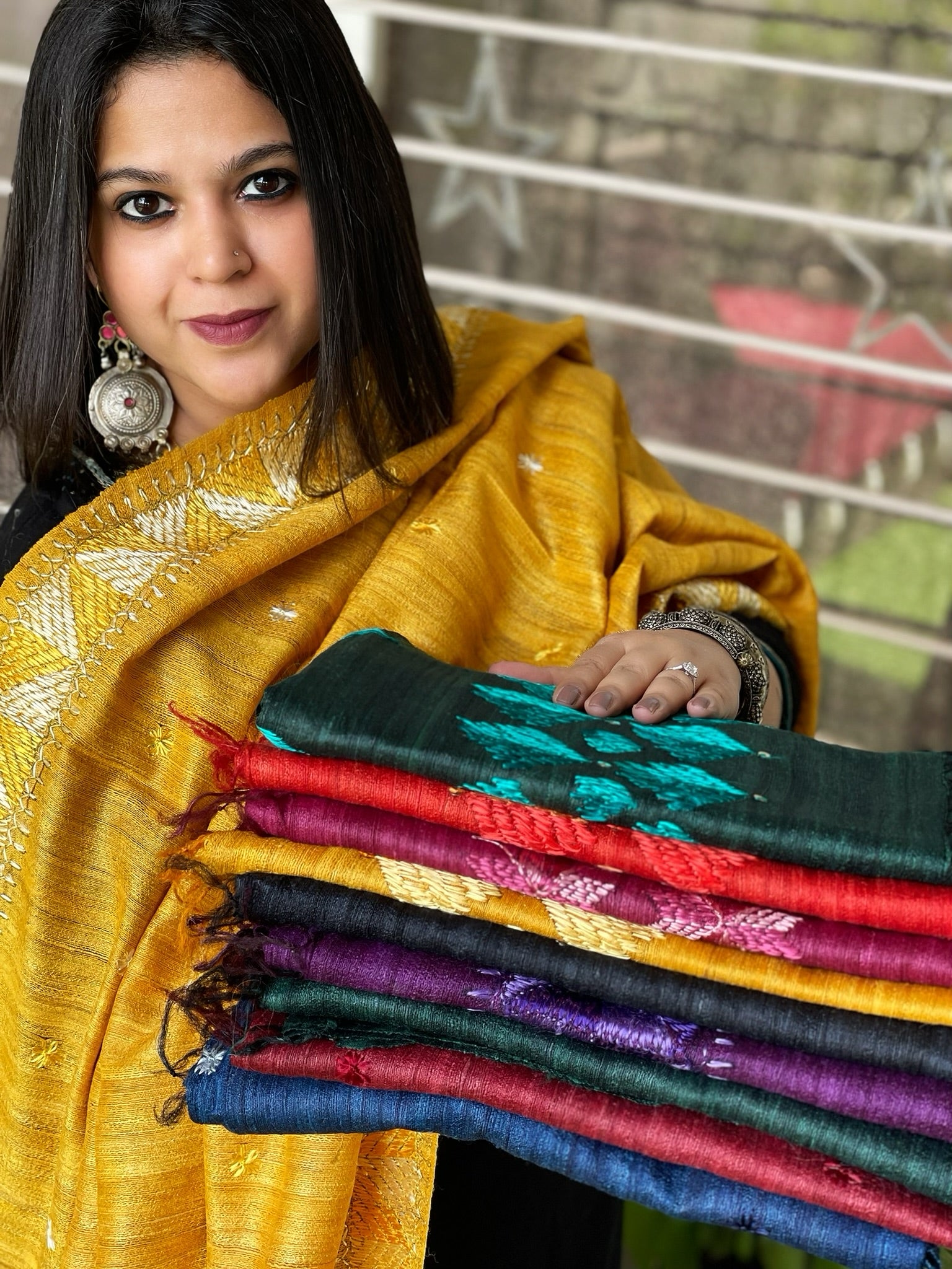Handmade Phulkari Dupatta in Pure Geecha Tussar Silk