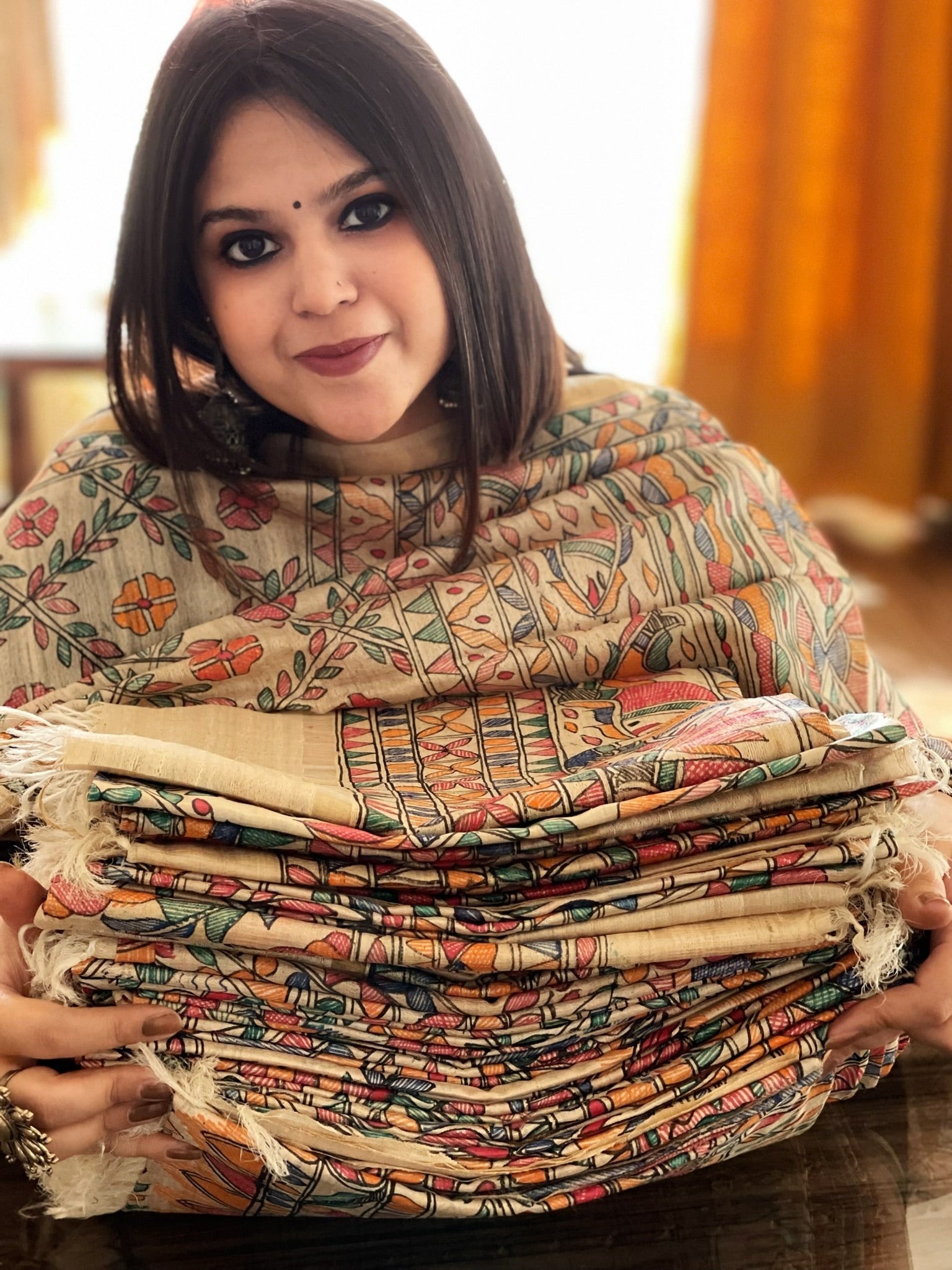 Handpainted Madhubani Dupatta in Pure Tussar Silk Fabric