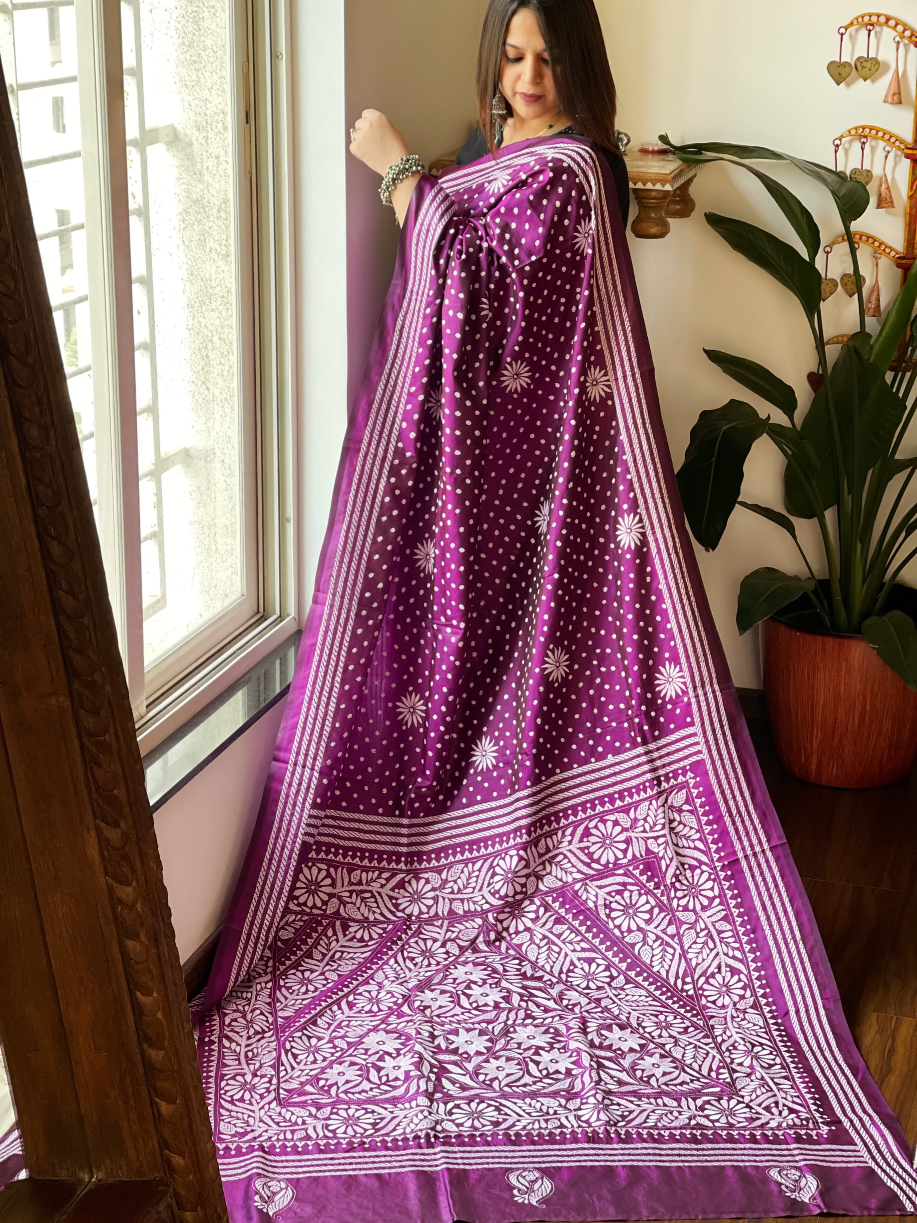 Handamde Kantha Saree in Pure Silk