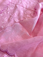 Pink Suit Set with Thread Embroidery in Pure Mul