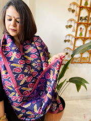 Blue Woven Ikat Stoles in Pure Silk