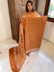 Orange Woven Suit Set with Zari and Meenakari in Weaving in Pure Moonga Silk