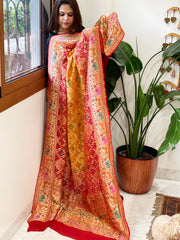 Red Rai Bandhej Dupatta with Meenakari Jaal design in Georgette