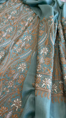 Aqua Winter Suit Set with Aari Work in Pashmina Wool