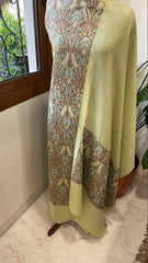 Pista Green Winter Suit Set with Aari Work in Pashmina Wool