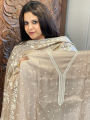 Gold Suit Set with Thread Embroidery in Pure Tussar Silk