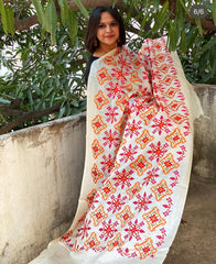 Tussar Silk dupatta with Patola Style Thread Embroidery