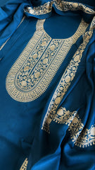 Firozi Winter Suit Set with Aari Work in Pashmina Wool