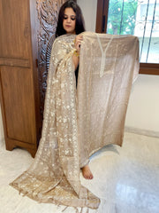 Gold Suit Set with Thread Embroidery in Pure Tussar Silk