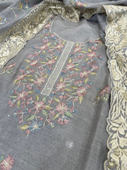 Grey Suit Set with Mirror Work in Pure Cotton