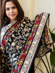 Black Parsi Gara Embroidery Dupatta in Georgette