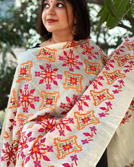 Tussar Silk dupatta with Patola Style Thread Embroidery