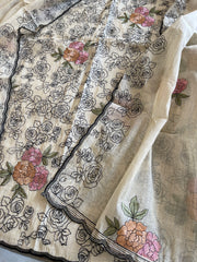 Suit Set with Thread Embroidery in Chanderi