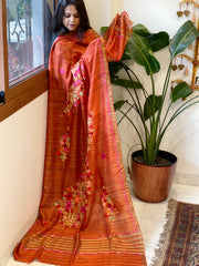 Kashmiri Aari Embroidered Dupatta in Geecha Silk