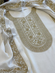 Ivory Winter Suit Set with Aari Work in Pashmina Wool