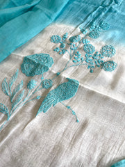 Suit Set with Thread Embroidery in Mul Chanderi