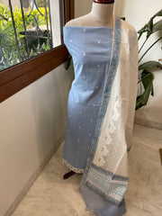 Blue Handwoven Suit Sets in Pure Cotton