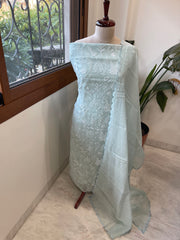 Aqua Suit Set with Thread Embroidery in Pure Mul