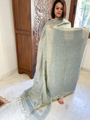 Greenish grey Suit Set with Lucknowi Handwork in Pure Tussar Silk