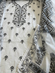 Black Handblock Printed Embroidered Suit Set in Kota Cotton