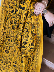 Mustard Yellow Nakshi Handmade Kantha Dupatta in Silk