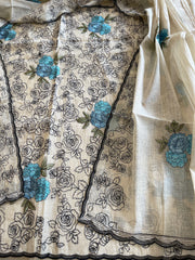 Suit Set with Thread Embroidery in Chanderi