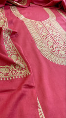 Carrot Pink Winter Suit Set with Aari Work in Pashmina Wool
