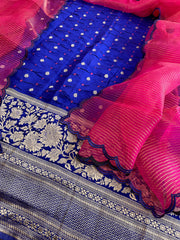 Royal Blue Handwoven Kadwa Banarasi with Hand Bandhani Suit Set in Pure Silk