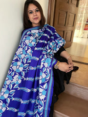 Royal Blue Handmade Nakshi Kantha Dupatta in Pure Silk