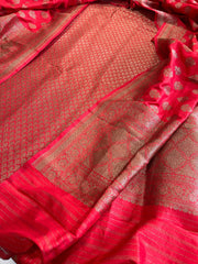 Red Designer Handwoven Kadwa Banarasi Suit Set in Pure Silk