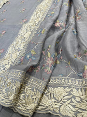 Grey Suit Set with Mirror Work in Pure Cotton