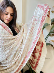 Ivory Rai Bandhej Dupatta with Lucknowi Handwork in Pure Gajji Silk
