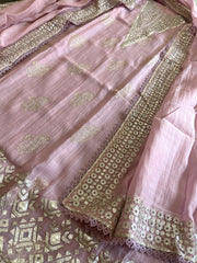 Purplish Pink Gota Applique Suit Set in Pure Mul Chanderi