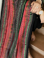Red, Black Handmade Kantha Dupatta in Silk