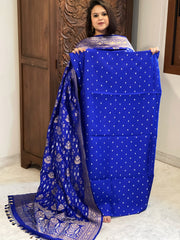 Blue Designer Handwoven Kadwa Banarasi Suit Set in Pure Silk