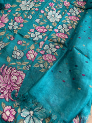 Firoza Suit Set with Cross-Stitch Embroidery in Pure Tussar Silk