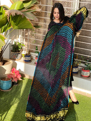 Black Kodi Bandhej Dupatta in Gajji Silk