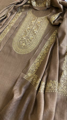 Gold Winter Suit Set with Aari Work in Pashmina Wool