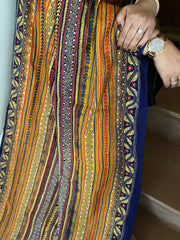 Blue, Yellow Handmade Kantha Dupatta in Silk
