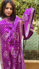 Purple Bandhani Dupatta with Gotapatti Handwork in Pure Silk