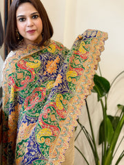 Multicolor Chinon Dupatta with Aari Embroidery