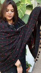 Black, Kashish Ajrakh Handblock Printed Silk-Woollen Shawl