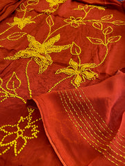 Rust Crepe Suit Set With Knot & Sequin Handwork