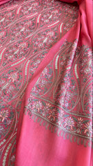 Pink Winter Suit Set with Aari Work in Pashmina Wool