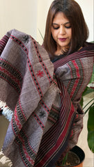 Wine Handwoven Woollen Kutchi Shawl