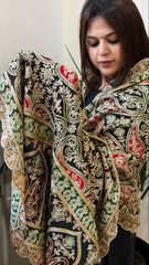 Black Chinon Dupatta with Aari Embroidery