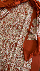 Rust Winter Suit Set with Aari Work in Pashmina Wool