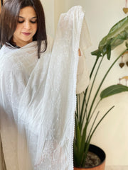 Mul Cotton Dupatta with Thread Jaal Embroidery