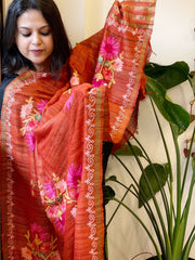 Kashmiri Aari Embroidered Dupatta in Geecha Silk