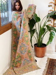 Multicolor Chinon Dupatta with Aari Embroidery